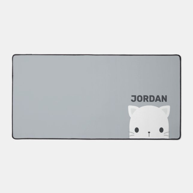 Cute Little Cat with Personalized Name  Desk Mat (Front)