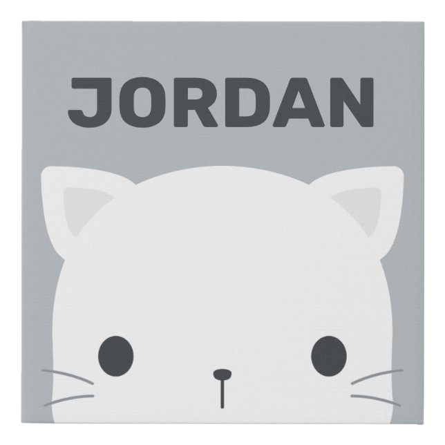 Cute Little Cat with Personalized Name Faux Canvas (Front)