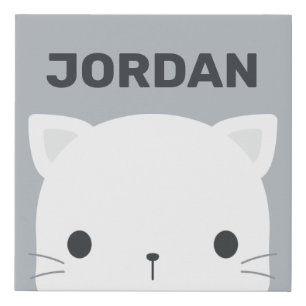 Cute Little Cat with Personalized Name Faux Canvas Print