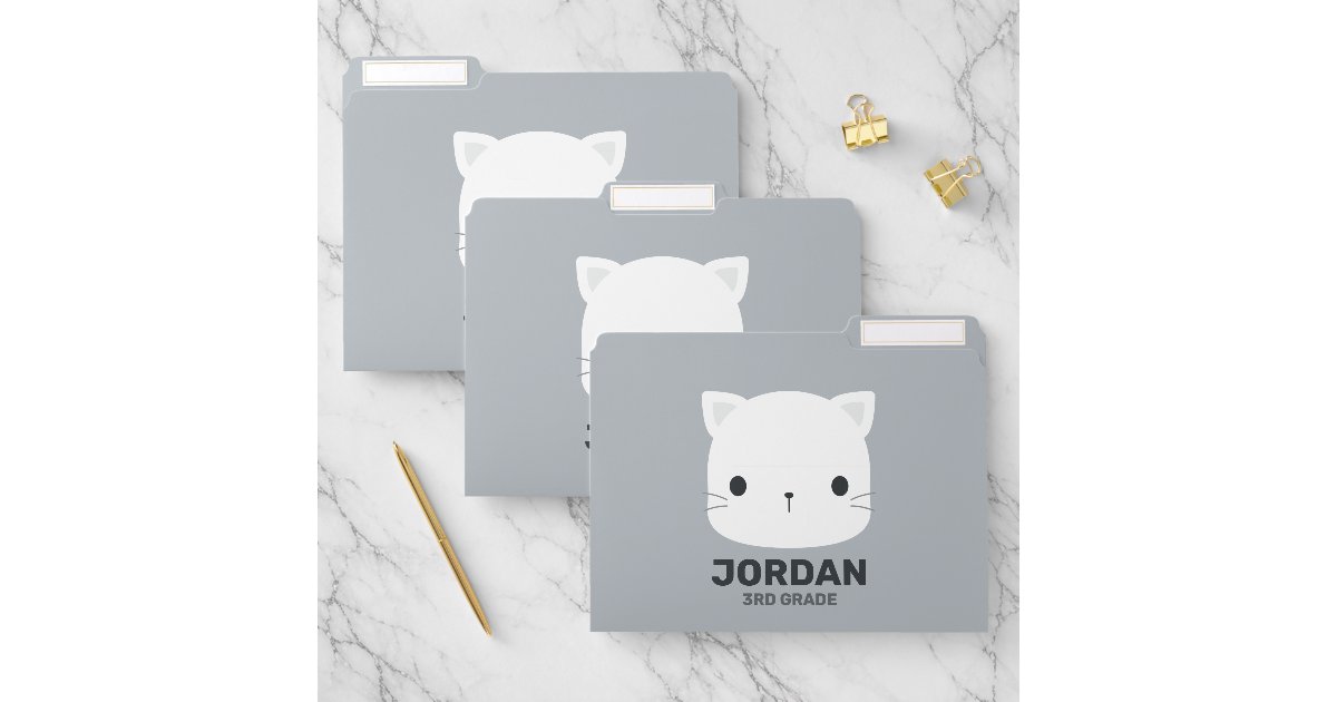 Cute Little Cat with Personalized Name File Folder | Zazzle