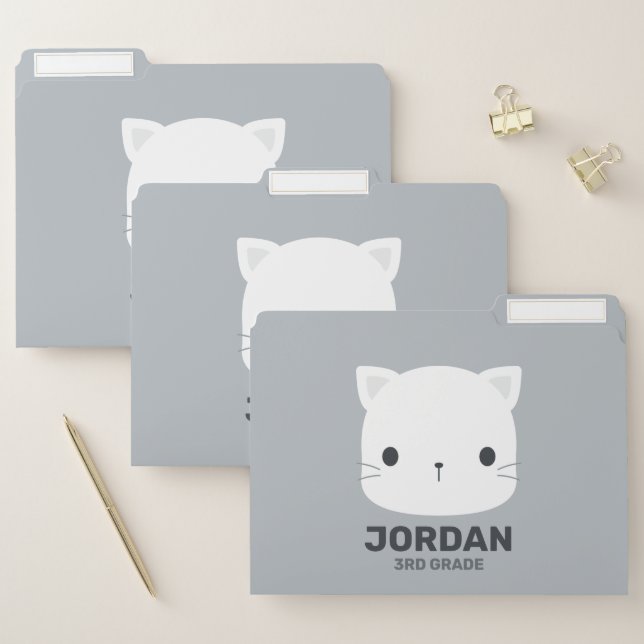 Cute Little Cat with Personalized Name File Folder (Set)