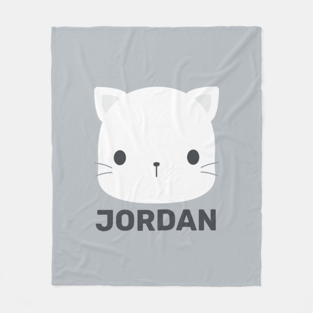 Cute Little Cat with Personalized Name  Fleece Blanket (Front)