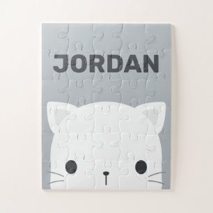 Cute Little Cat with Personalized Name Jigsaw Puzzle