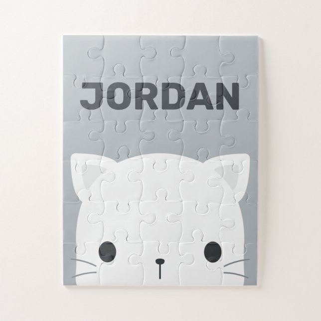 Cute Little Cat with Personalized Name Jigsaw Puzzle (Vertical)