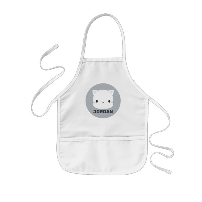 Cute Little Cat with Personalized Name Kids' Apron (Front)