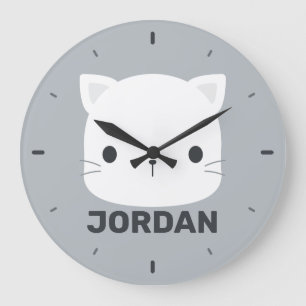 Cute Little Cat with Personalized Name Large Clock