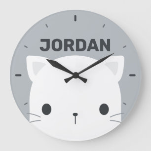 Cute Little Cat with Personalized Name Large Clock