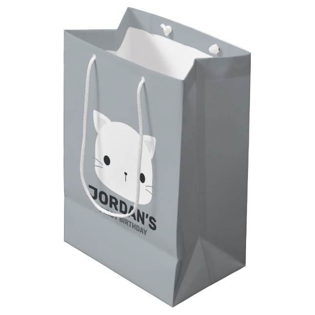 Cute Little Cat with Personalized Name Medium Gift Bag (Front Angled)