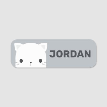 Cute Little Cat With Personalized Name Name Tag by chingchingstudio at Zazzle