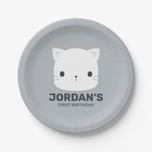 Cute Little Cat with Personalized Name Paper Plates