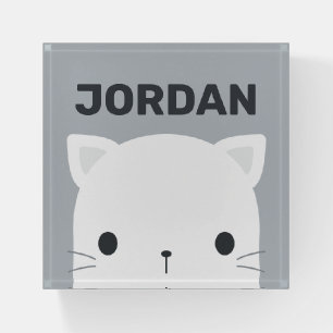 Cute Little Cat with Personalized Name Paperweight