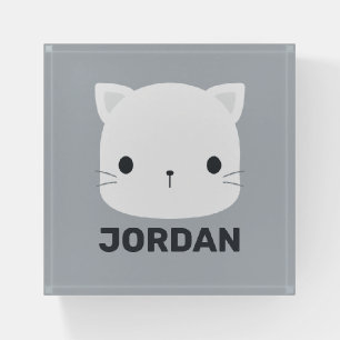 Cute Little Cat with Personalized Name Paperweight