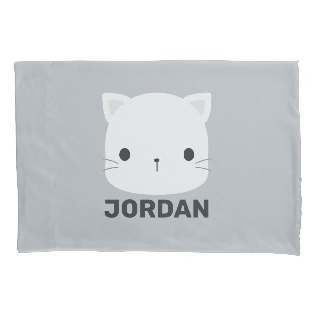 Cute Little Cat with Personalized Name Pillow Case (Front)