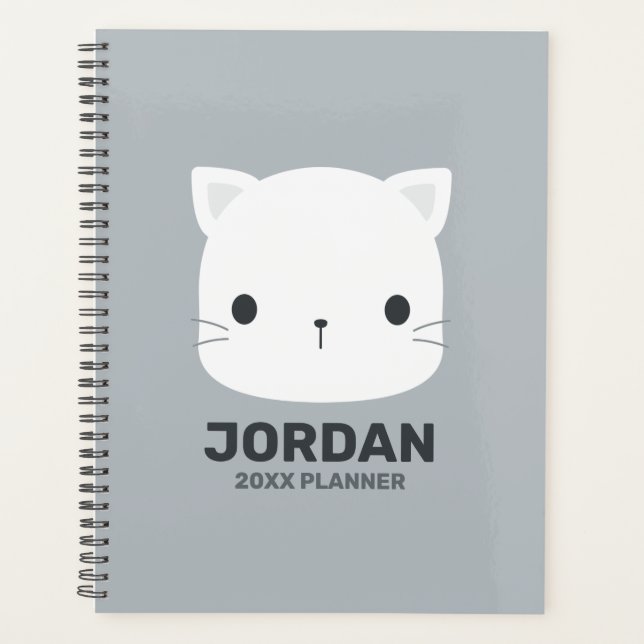 Cute Little Cat with Personalized Name Planner (Front)