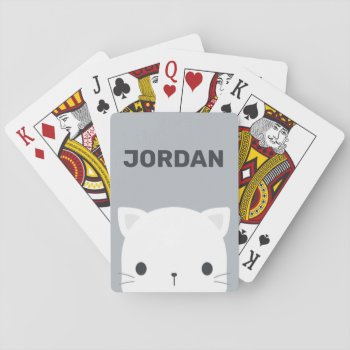 Cute Little Cat With Personalized Name Playing Cards by chingchingstudio at Zazzle