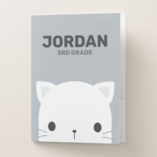 Cute Little Cat with Personalized Name Pocket Folder (Front)