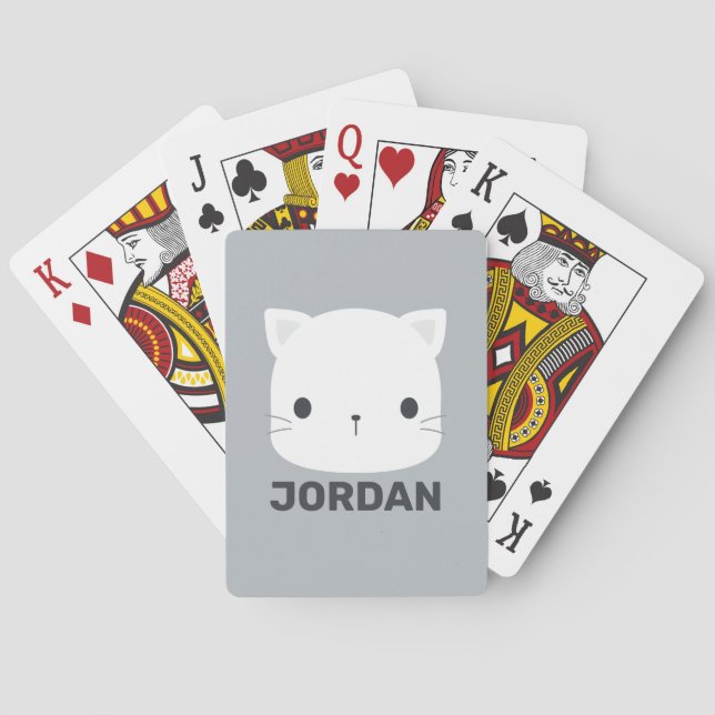 Cute Little Cat with Personalized Name Poker Cards (Back)