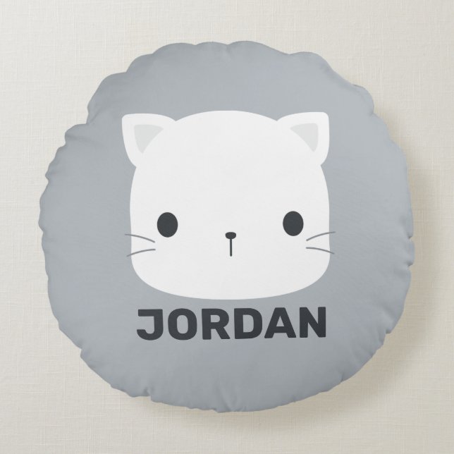 Cute Little Cat with Personalized Name Round Pillow (Front)