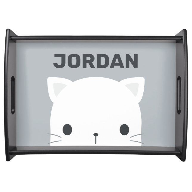Cute Little Cat with Personalized Name Serving Tray (Front)