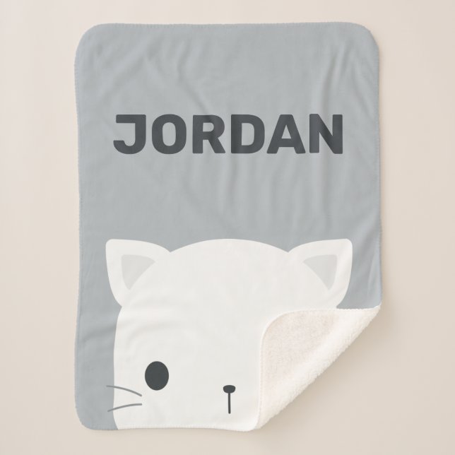 Cute Little Cat with Personalized Name Sherpa Blanket (Front)