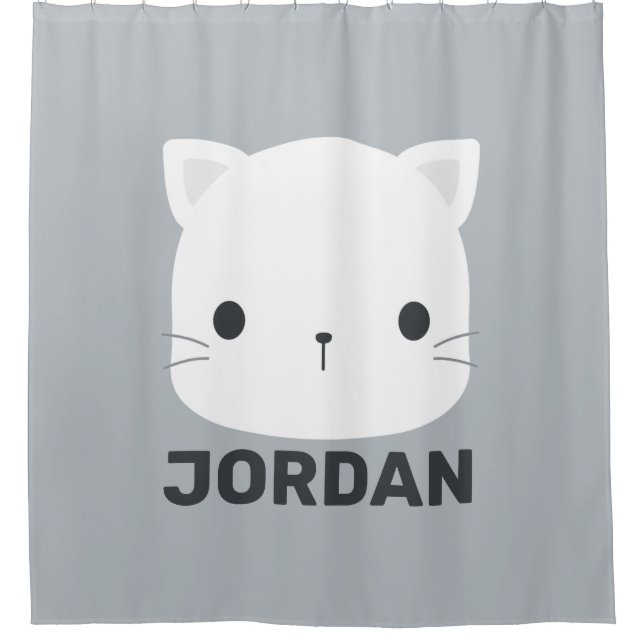 Cute Little Cat with Personalized Name Shower Curtain (Front)
