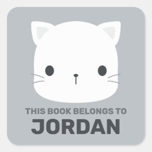 Cute Little Cat with Personalized Name Square Sticker