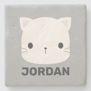 Cute Little Cat with Personalized Name Stone Coaster