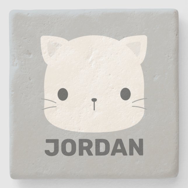 Cute Little Cat with Personalized Name Stone Coaster (Front)