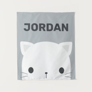 Cute Little Cat with Personalized Name Tapestry
