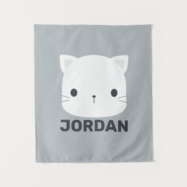 Cute Little Cat with Personalized Name Tapestry (Front)