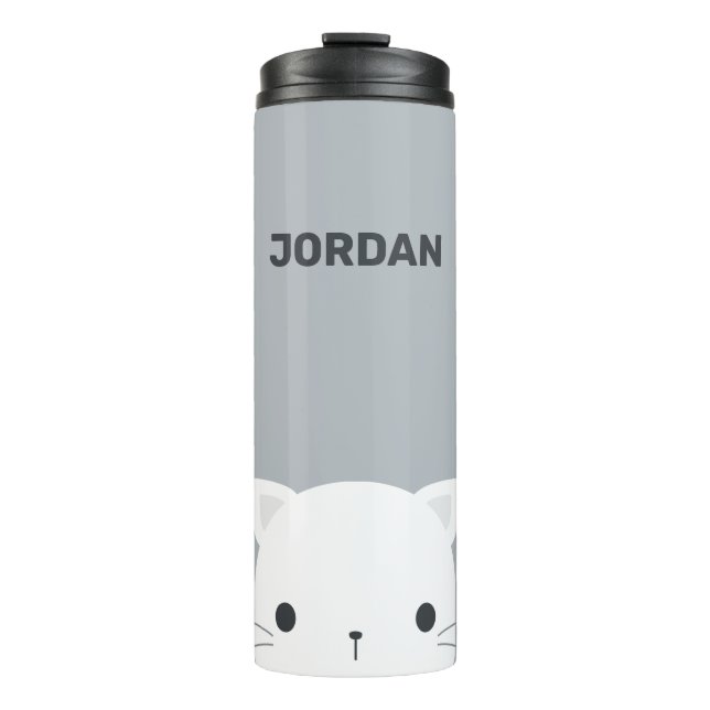 Cute Little Cat with Personalized Name Thermal Tumbler (Front)