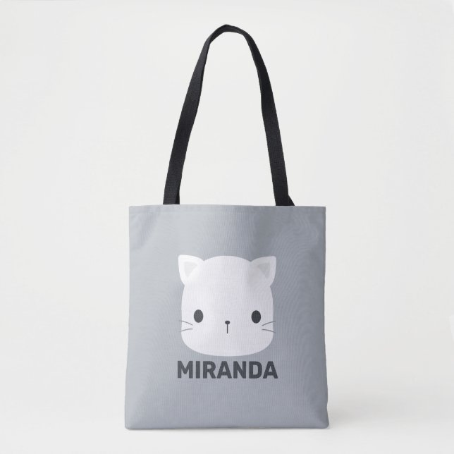Cute Little Cat with Personalized Name Tote Bag (Front)