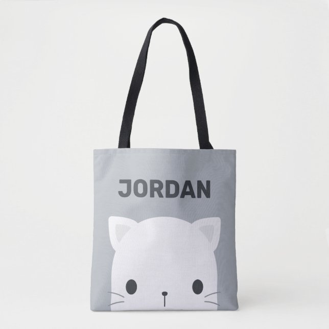 Cute Little Cat with Personalized Name Tote Bag (Front)