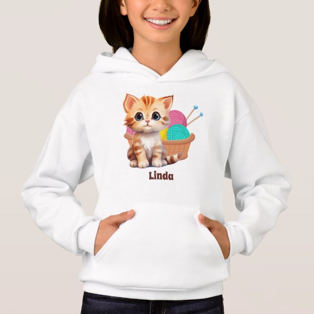 cute little cat yarn lovers add name hoodie (Front)