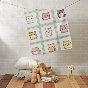 Cute Little Cats Ckecked Pattern Baby Blanket
