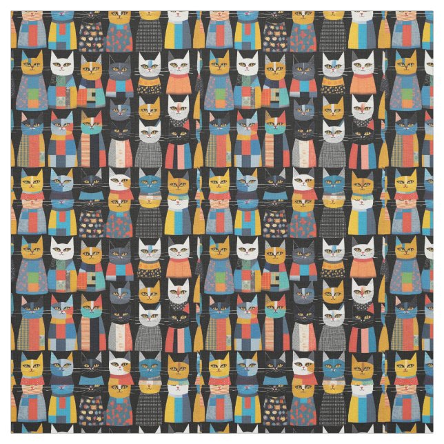 Cute Little Cats Kitten Fun Animal Art Prints Fabric (Swatch)