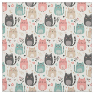 Cute Little Cats Kitten Fun Animal Art Prints Fabric