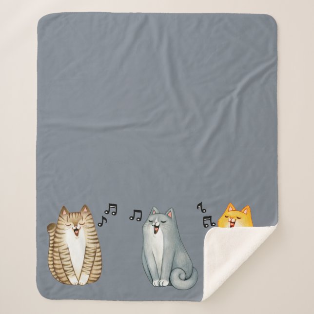 Cute Little Cats Kittens Cartoon Music Sherpa Blanket (Front)