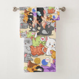 Cute Little Cats Pattern Bath Towel Set