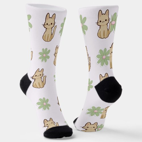 Cute little cats pattern with flowers l Pet lovers Socks