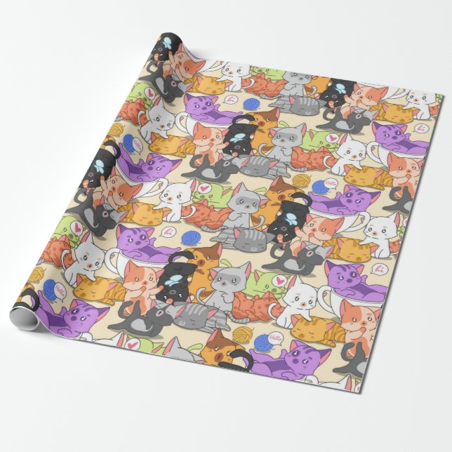 Cute Little Cats Pattern Wrapping Paper (Unrolled)