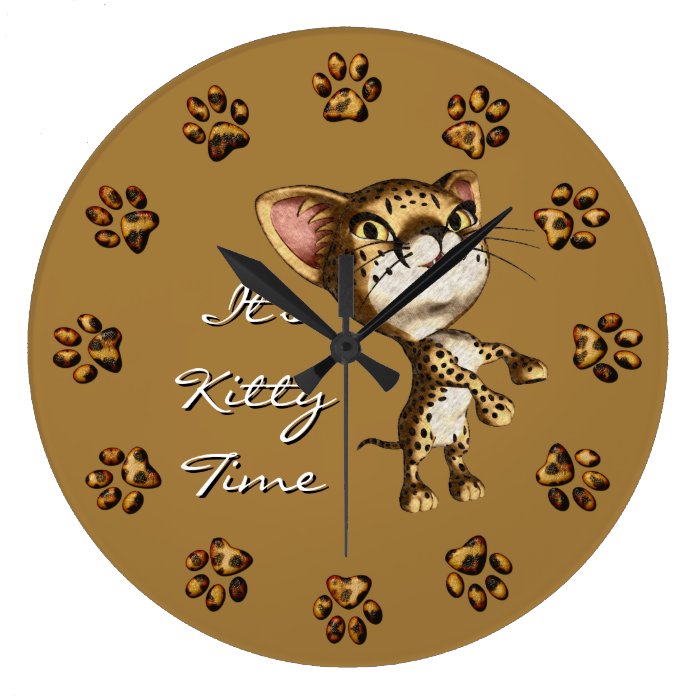 Cute Little Cheetah Print Bengal Kitty Kitten Cat Clock