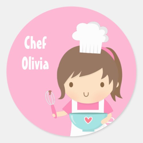 Cute Little Chef Baker Girl Classic Round Sticker
