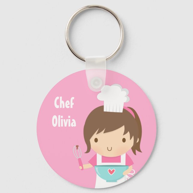 Cute Little Chef Baker Girl Keychain (Front)