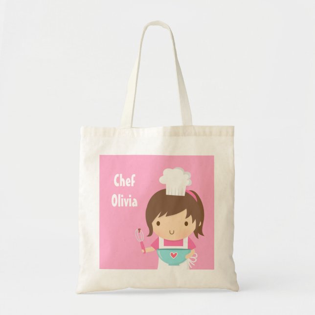 Cute Little Chef Baker Girl Personalized Tote Bag (Front)