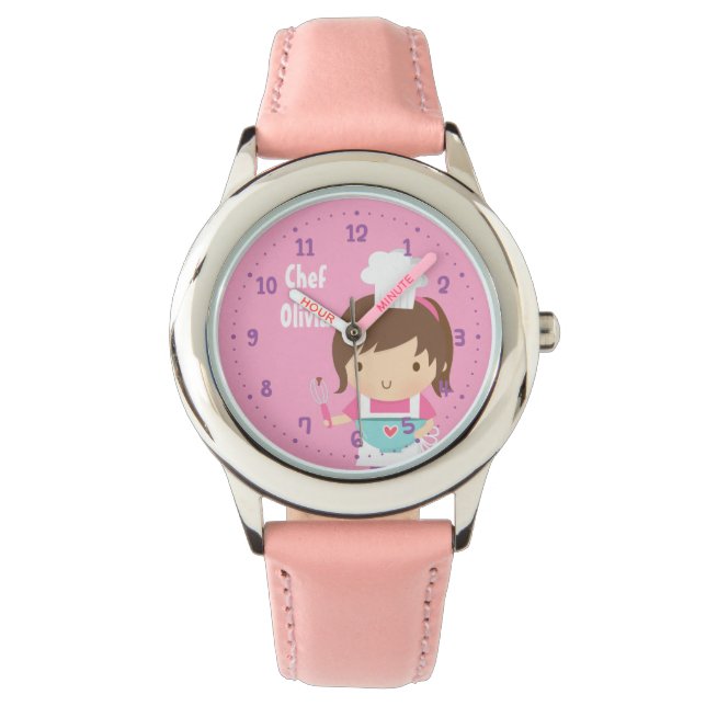 Cute Little Chef Baker Girl Personalized Watch (Front)