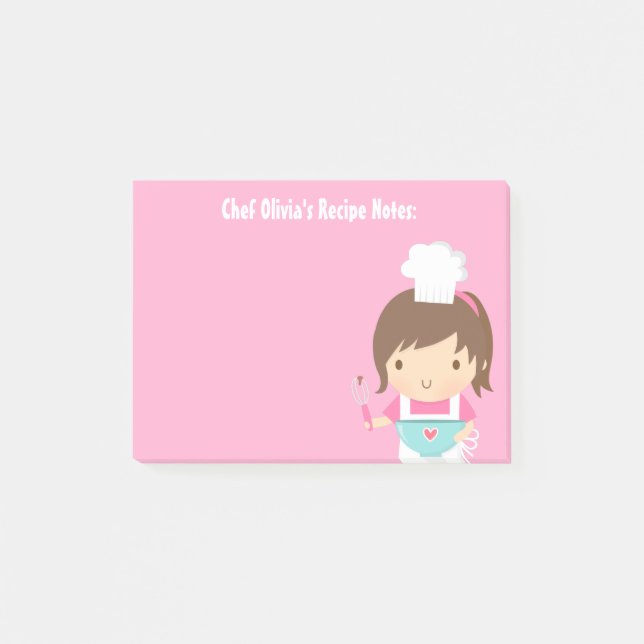 Cute Little Chef Baker Girl Recipe Post-it Notes (Front)