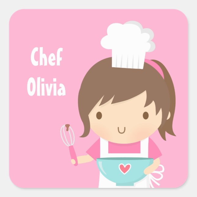 Cute Little Chef Baker Girl Square Sticker (Front)