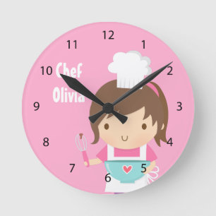 Cute Little Chef Baker Girls Room Decor Round Clock