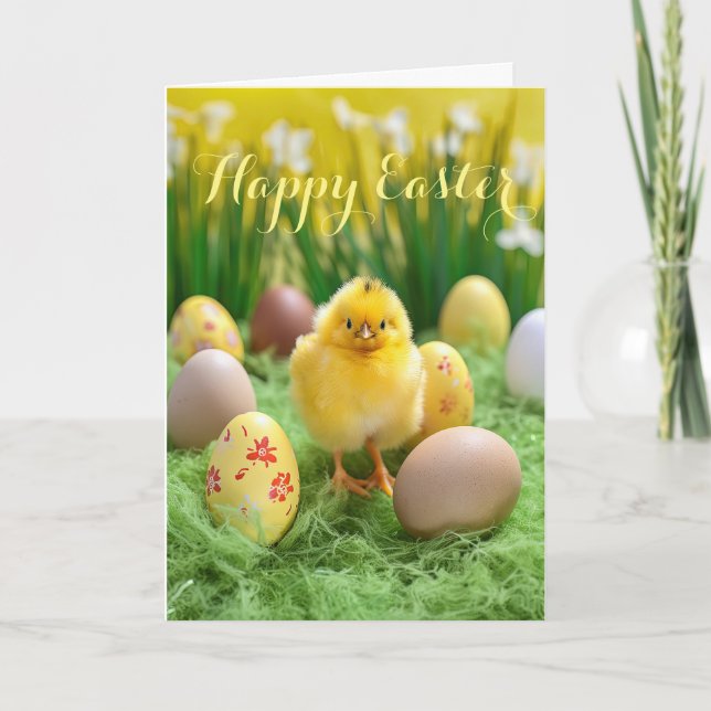 Cute Little Chick and Eggs Easter Holiday Card (Front)
